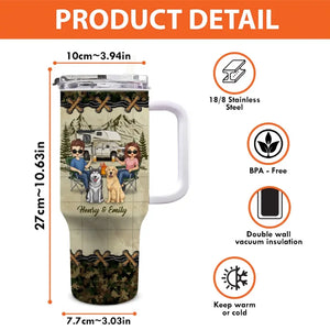 You And Me And The Dog - Camping Personalized Custom 40 Oz Stainless Steel Tumbler With Handle - Gift For Husband Wife, Camping Lovers, Pet Owners, Pet Lovers