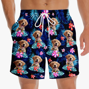 Custom Photo Happy Times And Good Sunshine - Dog & Cat Personalized Custom Tropical Hawaiian Aloha Men Beach Shorts - Summer Vacation Gift, Birthday Party Gift For Pet Owners, Pet Lovers