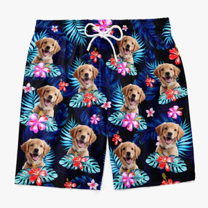 Custom Photo Happy Times And Good Sunshine - Dog & Cat Personalized Custom Tropical Hawaiian Aloha Men Beach Shorts - Summer Vacation Gift, Birthday Party Gift For Pet Owners, Pet Lovers