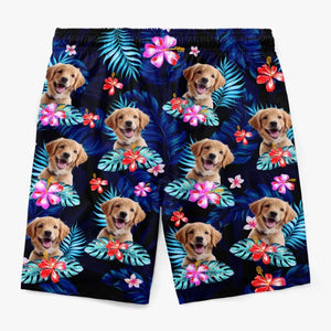 Custom Photo Happy Times And Good Sunshine - Dog & Cat Personalized Custom Tropical Hawaiian Aloha Men Beach Shorts - Summer Vacation Gift, Birthday Party Gift For Pet Owners, Pet Lovers