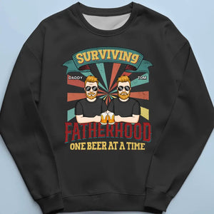 Surviving Fatherhood One Beer At A Time - Family Personalized Custom Unisex T-shirt, Hoodie, Sweatshirt - Gift For Dad, Grandpa