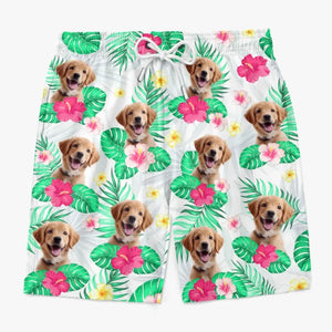 Custom Photo Don't Worry Beach Happy - Dog & Cat Personalized Custom Tropical Hawaiian Aloha Men Beach Shorts - Summer Vacation Gift, Birthday Party Gift For Pet Owners, Pet Lovers