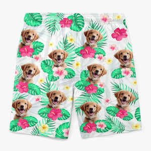 Custom Photo Don't Worry Beach Happy - Dog & Cat Personalized Custom Tropical Hawaiian Aloha Men Beach Shorts - Summer Vacation Gift, Birthday Party Gift For Pet Owners, Pet Lovers