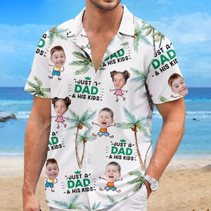 Custom Photo Just A Dad And His Kids - Family Personalized Custom Unisex Tropical Hawaiian Aloha Shirt - Summer Vacation Gift, Gift For Dad, Grandpa