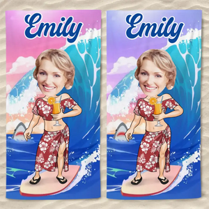 Custom Photo Me And The Ocean - Family Personalized Custom Beach Towel - Summer Vacation Gift, Birthday Pool Party Gift For Husband Wife, Family Members