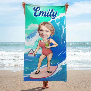 Custom Photo Me And The Ocean - Family Personalized Custom Beach Towel - Summer Vacation Gift, Birthday Pool Party Gift For Husband Wife, Family Members