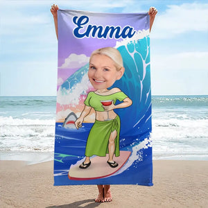 Custom Photo Me And The Ocean - Family Personalized Custom Beach Towel - Summer Vacation Gift, Birthday Pool Party Gift For Husband Wife, Family Members