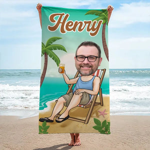 Custom Photo Summer Vibes - Family Personalized Custom Beach Towel - Summer Vacation Gift, Birthday Pool Party Gift For Family Members