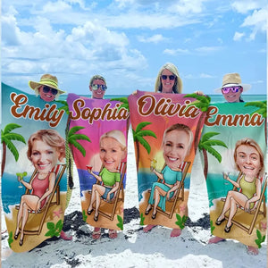 Custom Photo Summer Vibes - Family Personalized Custom Beach Towel - Summer Vacation Gift, Birthday Pool Party Gift For Family Members