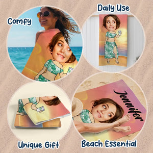 Custom Photo Call Me On My Shellphone - Family Personalized Custom Beach Towel - Summer Vacation Gift, Birthday Pool Party Gift For Husband Wife, Family Members