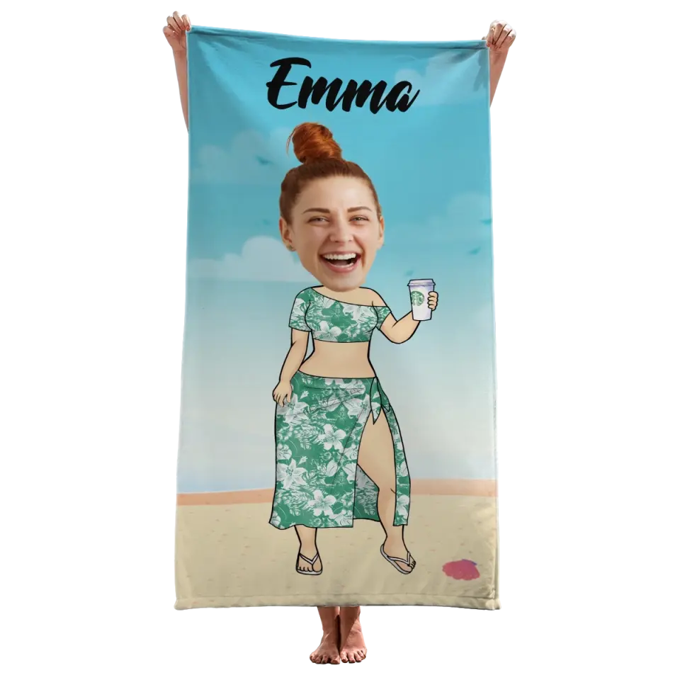 Custom Photo Call Me On My Shellphone - Family Personalized Custom Beach Towel - Summer Vacation Gift, Birthday Pool Party Gift For Husband Wife, Family Members