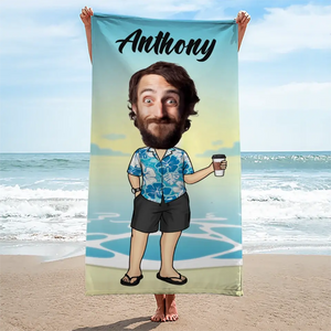 Custom Photo Call Me On My Shellphone - Family Personalized Custom Beach Towel - Summer Vacation Gift, Birthday Pool Party Gift For Husband Wife, Family Members