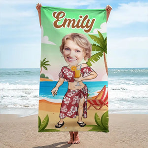 Custom Photo Vacay Vibes - Family Personalized Custom Beach Towel - Summer Vacation Gift, Birthday Pool Party Gift For Family Members