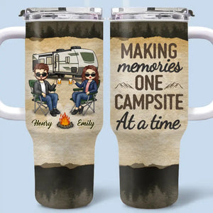 You And Me, Camping Partners For Life - Camping Personalized Custom 40 Oz Stainless Steel Tumbler With Handle - Gift For Husband Wife, Camping Lovers