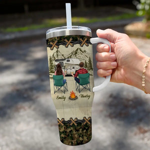 Together We Achieve Camping Couple Goals - Camping Personalized Custom 40 Oz Stainless Steel Tumbler With Handle - Gift For Husband Wife, Camping Lovers