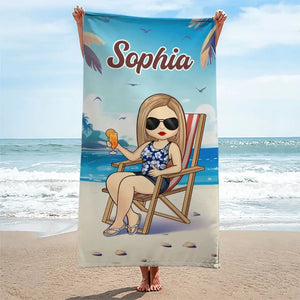 Chill Mode Activated - Bestie Personalized Custom Beach Towel - Summer Vacation Gift, Birthday Pool Party Gift For Best Friends, BFF, Sisters