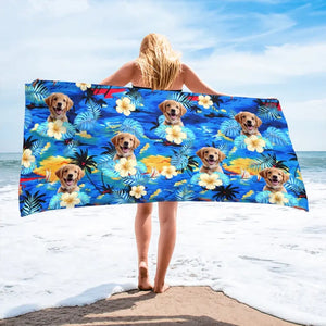 Custom Photo Furry Friends And Sunny Days - Dog 
& Cat Personalized Custom Beach Towel - Summer Vacation Gift, Birthday Pool Party Gift For Pet Owners, Pet Lovers