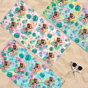 Custom Photo Happy Tails In Summer Trails - Dog 
& Cat Personalized Custom Beach Towel - Summer Vacation Gift, Birthday Pool Party Gift For Pet Owners, Pet Lovers