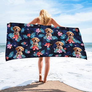 Custom Photo Vacay Mode Activated - Dog 
& Cat Personalized Custom Beach Towel - Summer Vacation Gift, Birthday Pool Party Gift For Pet Owners, Pet Lovers