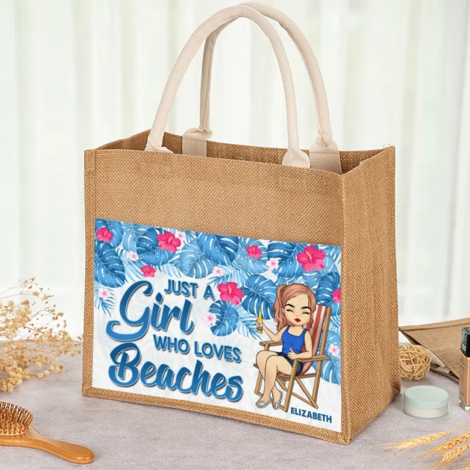 Just A Girl Who Loves Summer - Bestie Personalized Custom Tote Gift Bags, Jute Tote Bags, Beach Bags - Gift For Best Friends, BFF, Sisters