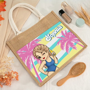 Summer Vibe - Bestie Personalized Custom Tote Gift Bags, Jute Tote Bags, Beach Bags - Gift For Best Friends, BFF, Sisters