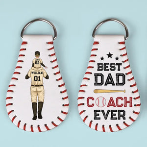 Best Dad Coach Ever - Family Personalized Custom Leather Keychain - Gift For Family Members