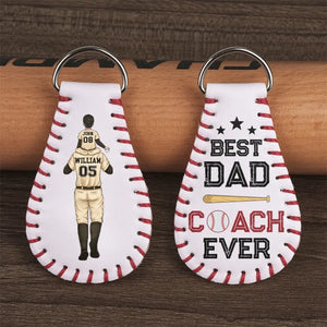 Best Dad Coach Ever - Family Personalized Custom Leather Keychain - Gift For Family Members