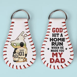 God Hit A Home Run When He Made You - Family Personalized Custom Leather Keychain - Gift For Family Members