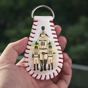 Part-Time Pitching Machine Full-Time Dad - Family Personalized Custom Leather Keychain - Gift For Family Members