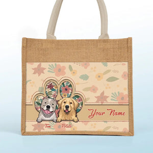 This Human Belongs To Me - Dog Personalized Custom Tote Gift Bags, Jute Tote Bags, Beach Bags - Gift For Pet Owners, Pet Lovers