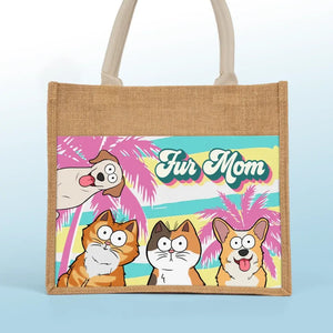 Fur Mom - Dog & Cat Personalized Custom Tote Gift Bags, Jute Tote Bags, Beach Bags - Gift For Pet Owners, Pet Lovers