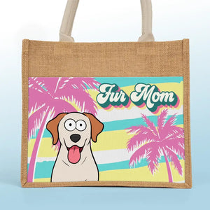 Fur Mom - Dog & Cat Personalized Custom Tote Gift Bags, Jute Tote Bags, Beach Bags - Gift For Pet Owners, Pet Lovers