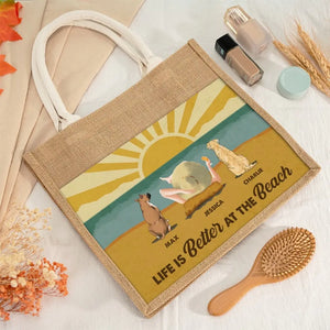 Life Is Better At The Beach Summer Vibes - Dog Personalized Custom Tote Gift Bags, Jute Tote Bags, Beach Bags - Gift For Pet Owners, Pet Lovers