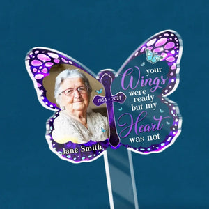 Custom Photo Your Memory Is A Treasure - Memorial Personalized Custom Stain Glass Style Acrylic Garden Stake - Sympathy Gift For Family Members