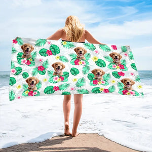 Custom Photo Ready To Get A Tan - Dog 
& Cat Personalized Custom Beach Towel - Summer Vacation Gift, Birthday Pool Party Gift For Pet Owners, Pet Lovers