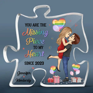 You Are The Missing Piece - Couple Personalized Custom Puzzle Shaped Acrylic Plaque - Gift For Husband Wife, Anniversary, LGBTQ+