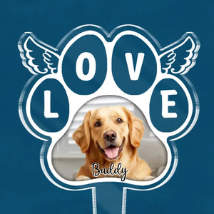 Custom Photo I Love You No Matter Where You Are - Memorial Personalized Custom Stain Glass Style Acrylic Garden Stake - Sympathy Gift For Pet Owners, Pet Lovers