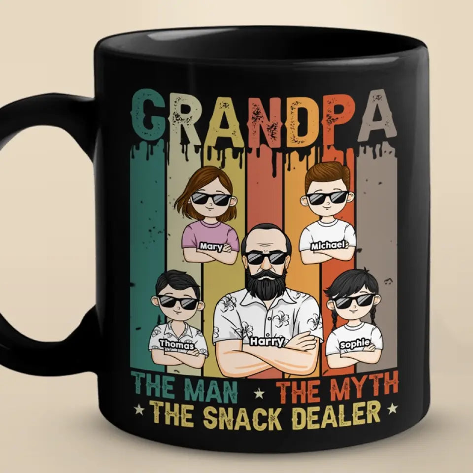 The Man The Myth The Snack Dealer - Family Personalized Custom Black Mug - Gift For Dad, Grandpa