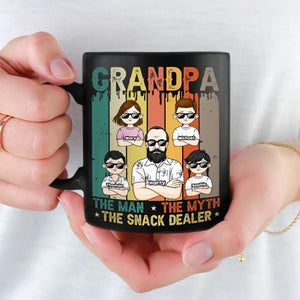 The Man The Myth The Snack Dealer - Family Personalized Custom Black Mug - Gift For Dad, Grandpa