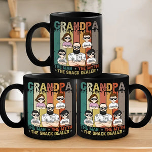 The Man The Myth The Snack Dealer - Family Personalized Custom Black Mug - Gift For Dad, Grandpa