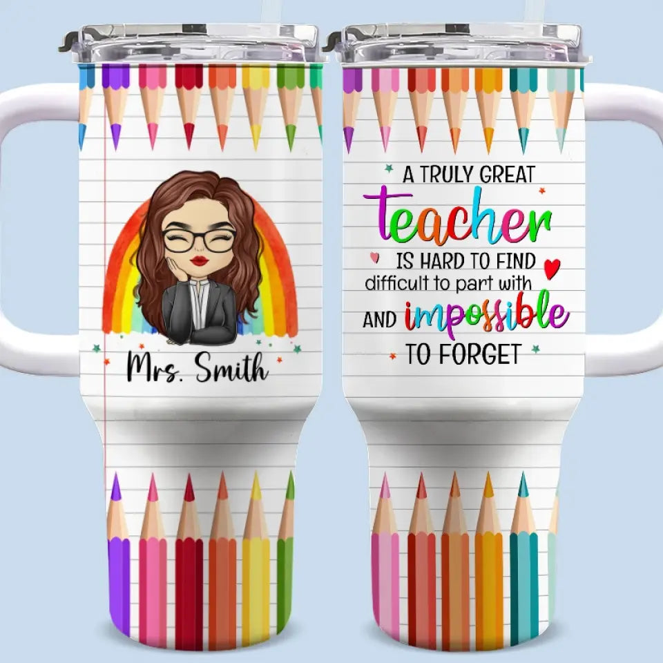 Teaching Is A Work Of Heart - Teacher Personalized Custom 40 Oz Stainless Steel Tumbler With Handle - Gift For Teacher