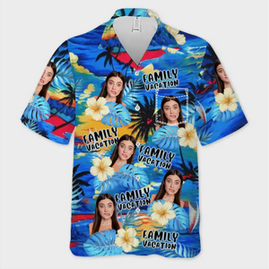 Custom Photo We Enjoy Happy Times And Good Sunshine - Family Personalized Custom Unisex Tropical Hawaiian Aloha Shirt - Summer Vacation Gift For Family Members