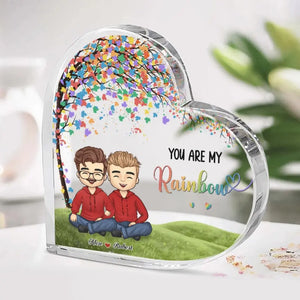 You Are My Rainbow - Couple Personalized Custom Heart Shaped Acrylic Plaque - Gift For Husband Wife, Anniversary, LGBTQ+