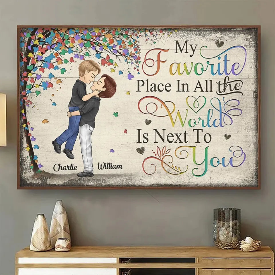 My Favorite Place In All The World Is Next To You - Couple Personalized Custom Horizontal Poster - Gift For Husband Wife, Anniversary, LGBTQ+