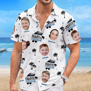 Custom Photo Happiness Is A Summer Day With Family - Family Personalized Custom Unisex Tropical Hawaiian Aloha Shirt - Summer Vacation Gift For Family Members