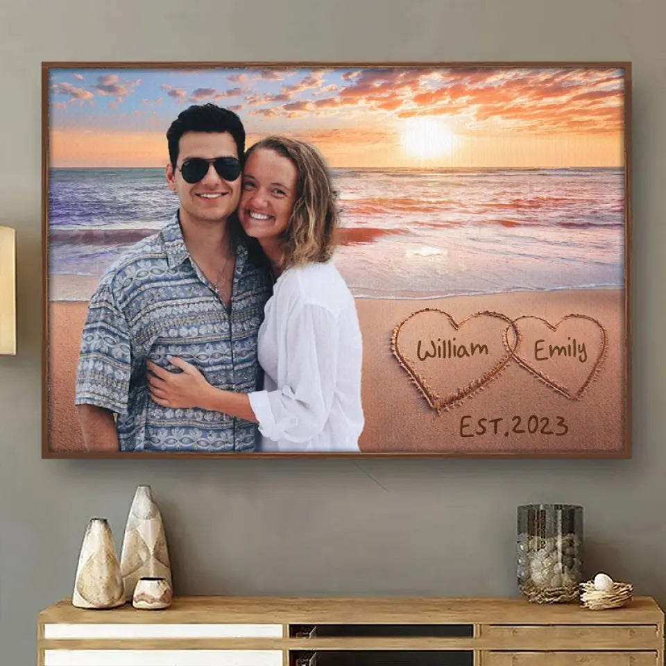 Custom Photo Happy Life With You - Couple Personalized Custom Horizontal Poster - Gift For Husband Wife, Anniversary