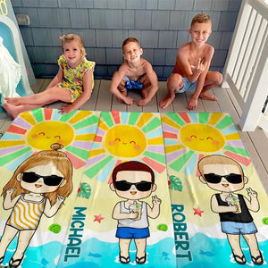 Smell The Sea And Feel The Sky - Family Personalized Custom Beach Towel - Summer Vacation Gift, Birthday Pool Party Gift For Family Members