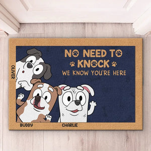 Welcome In, We Know You're Here - Dog Personalized Custom Home Decor Decorative Mat - House Warming Gift For Pet Owners, Pet Lovers