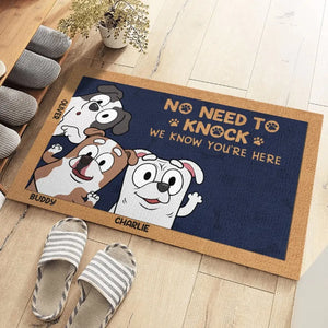 Welcome In, We Know You're Here - Dog Personalized Custom Home Decor Decorative Mat - House Warming Gift For Pet Owners, Pet Lovers