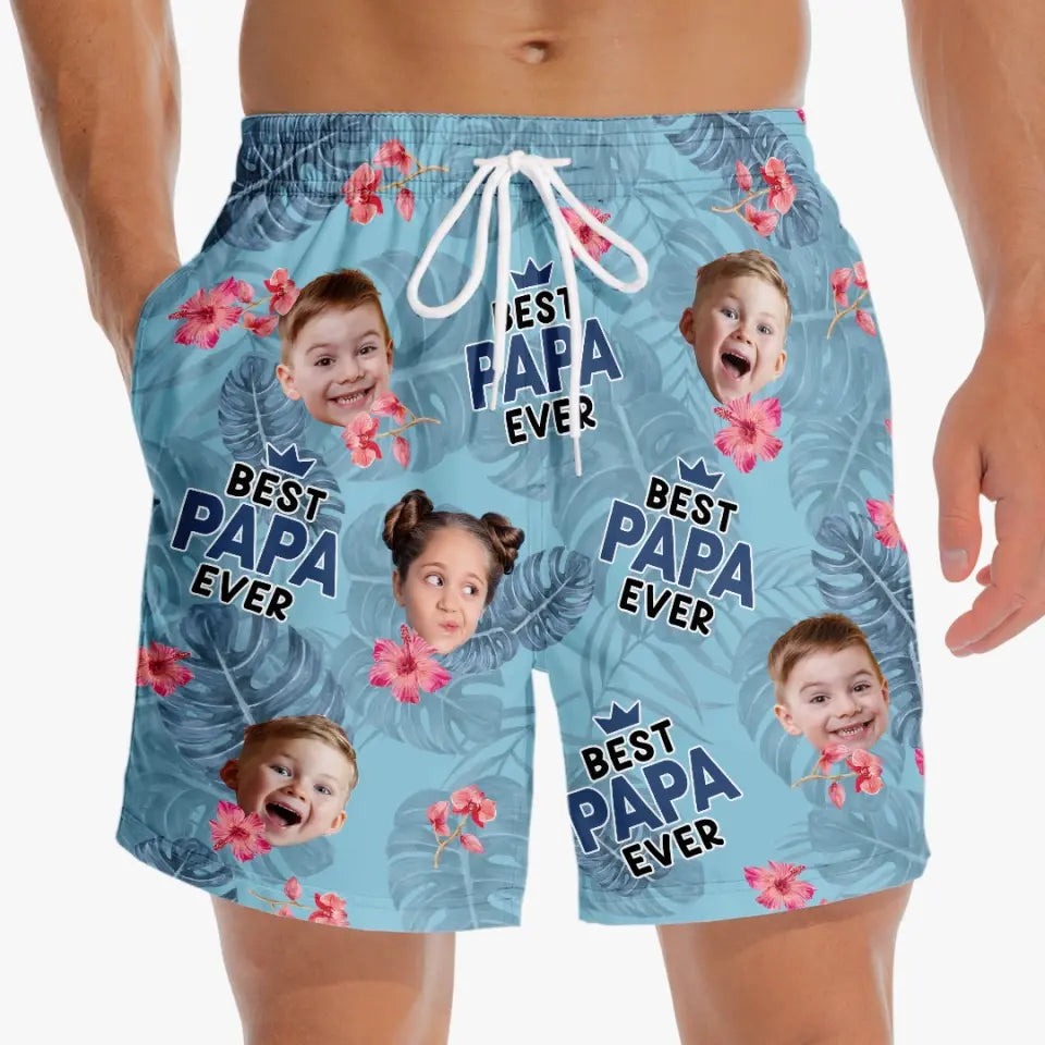 Custom Photo Best Dad Ever - Family Personalized Custom Tropical Hawaiian Aloha Men Beach Shorts - Summer Vacation Gift For Dad, Grandpa